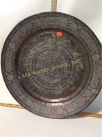 Persian copper charger with calligraphy 19th