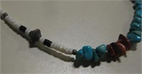Turquoise, Coral & Shell Bead Necklace