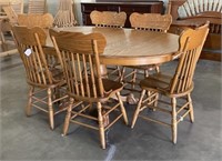 Round Oak Claw Foot Table & 6 Lion Back Chairs