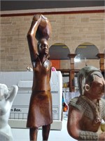11.5" Lady Carrying Basket on Head wood statue
