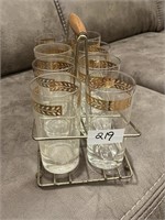 8 Federal Glass Co. Highball Glasses in Caddy