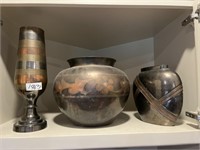 3 Vintage Brass Copper Mixed Metal Vases