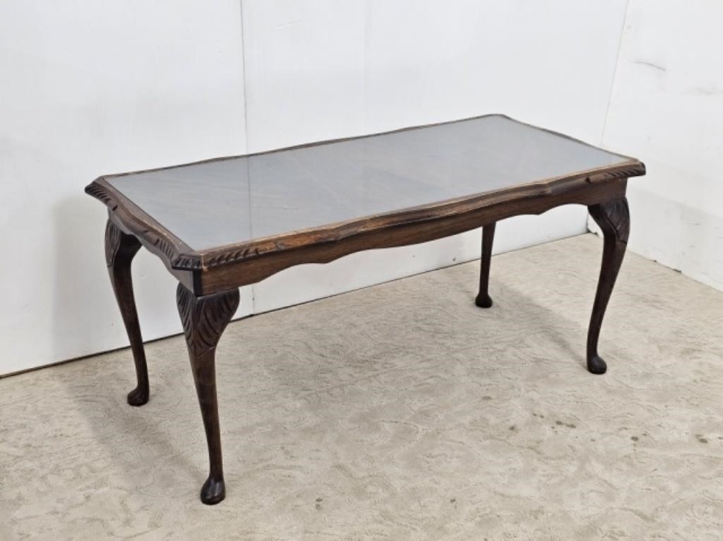 GLASS TOP COFFEE TABLE - 18" HIGH X 38" LONG X 18"