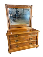 SOLID MAHOGANY VICTORIAN DRESSER WITH MIRROR