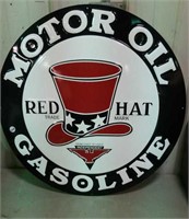 Metal Red Hat Motor Oil & Gas sign
