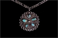 Navajo Signed Sterling Silver Turquoise Necklace