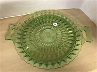 Uranium Glass Cake Plate By Jannett Glass Co.