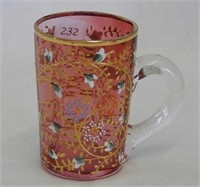 Moser cranberry decorated 3 1/4" mug