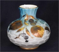 Webb decorated MOP 4 1/2" vase, blue satin