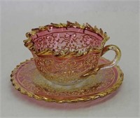 Moser rubina decorated cup & saucer