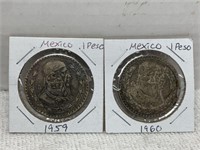 1959 & 1960 MEXICO ONE PESO COINS