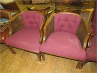 PAIR OF WICKER SIDE PADDED BARREL BACK CHAIRS