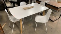 (M) 60in RETRO MOD WOOD DINING TABLE W/ 4 resin