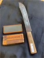 Hand made knife 15" w Carborundum 4" stone
