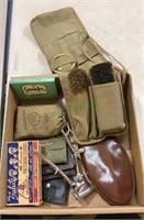 WW II vanity lot - shoe shiners, sewing kit,