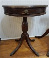 Claw Foot Drum Table with Drawer-Shows Wear