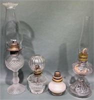 4 SMALL ANTIQUE OIL LAMPS