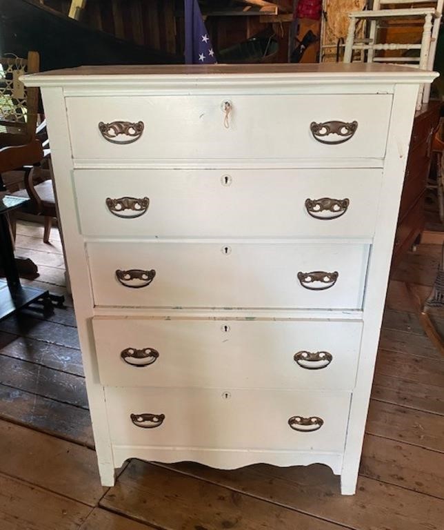 Painted Oak 5 Drawer Dresser