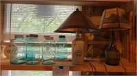 Vtg Blue Glass Canning Jars & Table Lamps