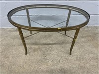 Metal Bamboo Style Oval Glass Top Coffee Table