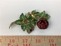 Enameled sterling rose brooch 24 grams