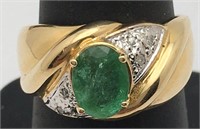 14k Gold, Diamond & Emerald Ring