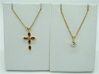 2 Gold Tone Gemstone Necklaces