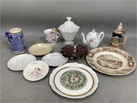 Assorted Decorative Plates, Steins, and More