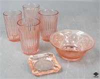 Pink Glass Ashtray, Bowl & Glassware