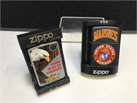 2 Zippo Lighters-US Marines& Proud  American