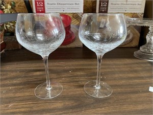 Pair of Crystal Cracked Ice Stemmed Goblets
