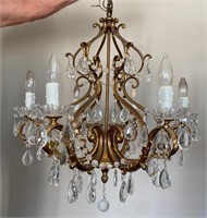 VGT 6 Light Brass and Crystal Chandelier