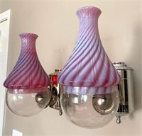 Pair Angle Oil Lamps Fenton Opalescent Shades