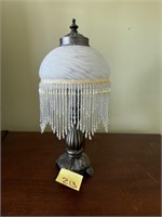 Small Frosted Glass, Beaded Lamp