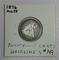 1876  Twenty Cents   AU-58   Hairlines