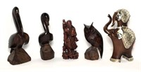 Wood Carved Animal & Figural Sculptures- Lot of 5