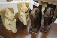 2 SETS OF CARVED WOOD HORSE HEAD BOOKENDS