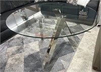 Modern Round Glass Top w/ Chrome Base Dining Table