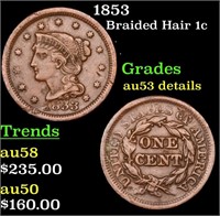 1853 Braided Hair Large Cent 1c Grades Select AU