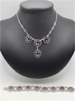 Sterling & Amethyst Necklace & Bracelet Set