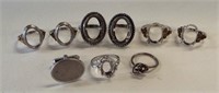 (7) Sterling silver rings of various designs. All