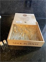 Wooden Box Lot of Cork Bottle Toppers