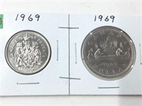 1969 Ms63 Nickel 50 Cents/ Dollar