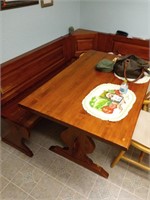 Breakfast Nook Trestle Table and L Bench w/Storage
