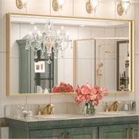 Framed Wall Panel Mirror Gold 48" by 4"