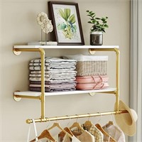 Gold Wall Mounted Clothes Rack with 2 Tier