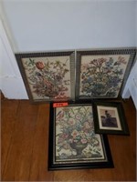 LOT  OF 4 FLORAL WALL DECOR PICTURES