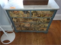 MARBLE TOP 5 DRAWER DECORATED CHEST OF DRAWERS