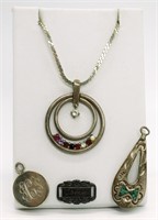 (4) Vintage 925 Pendants and Chain