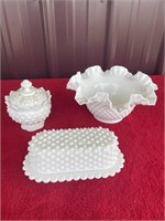 Fenton hobnail butter dish covered dish and